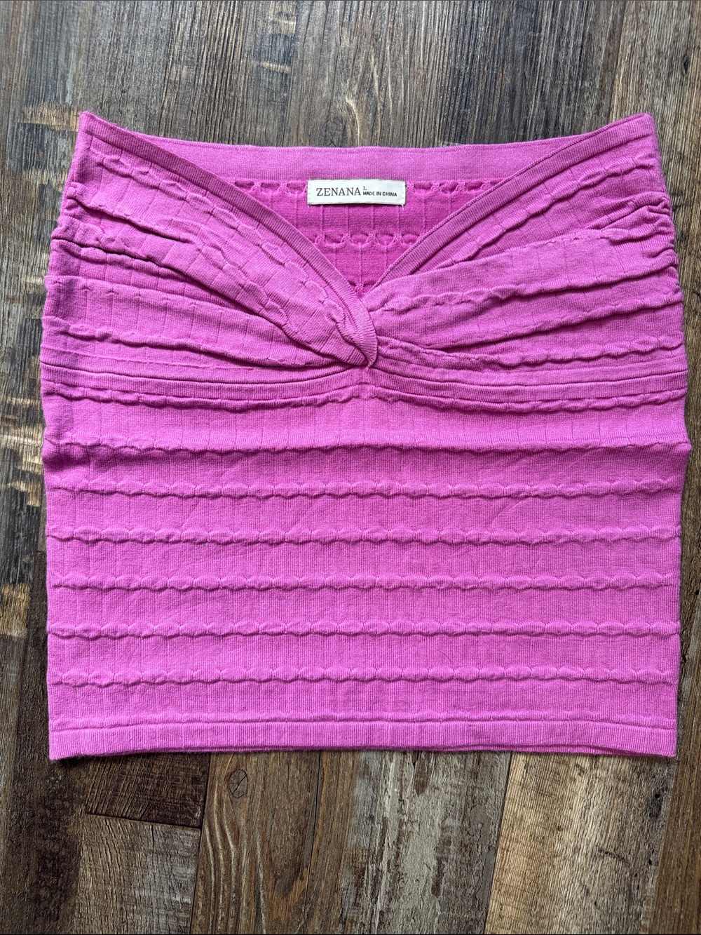 Zenana Outfitters Pink Twist-Front Ribbed Crop Top